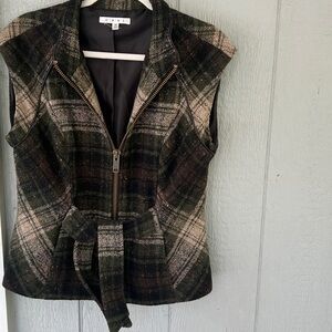 CAbi Green and Brown Plaid Vest